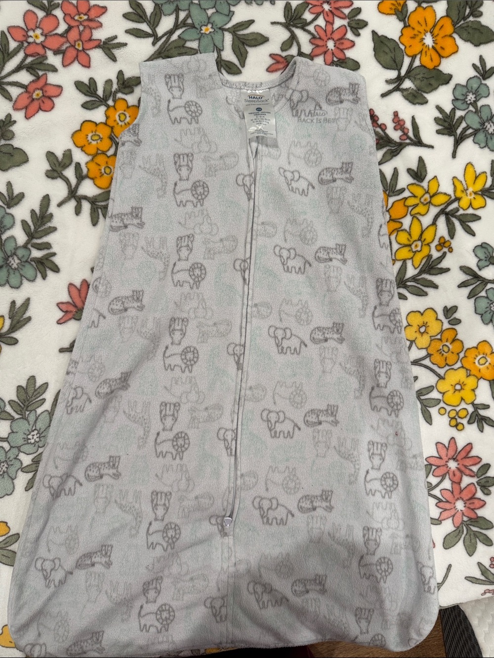 Halo size medium Gray Elephant Print Baby Sleep Sack